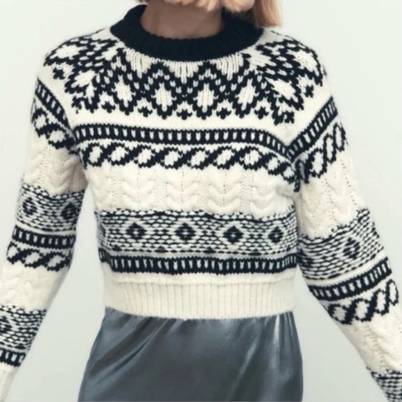 ZARA WOMAN JACQUARD KNIT SWEATER Fair Isle Nordic Apres-ski Chic Graphic S Small - Picture 4 of 11